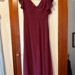 David's Bridal Red V-Neck Sundress with Flutter Cap Sleeves